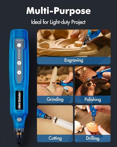 Cordless Mini Rotary Tool Set -5 Speed Multi-Purpose Rotary Tool Kit 5000-18000RPM 3.7V Rechargeable Engraving Pen with LED Light 64Pcs Accessories for DIY Craft Sanding Polishing Drilling Blue