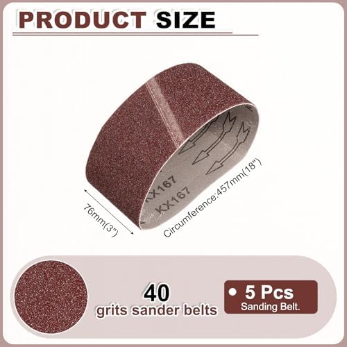 HARFINGTON 3 x 18 Inch Sanding Belts, 5 Pcs 40 Grits Aluminum Oxide