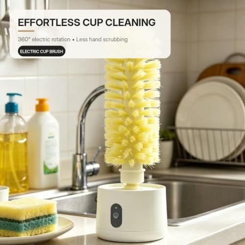 Electric Rotary Cup Brush with Long & Short 2 Brush Heads,Can Wall Mount，2