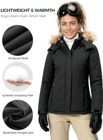 Wantdo Women's Waterproof Ski Jacket Warm Puffer Jackets Snow Winter Coat