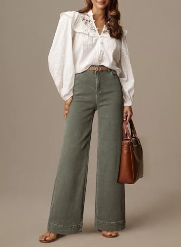 Dokotoo Women's Casual High Waisted Jeans Stretch Wide Leg Loose Denim Pant