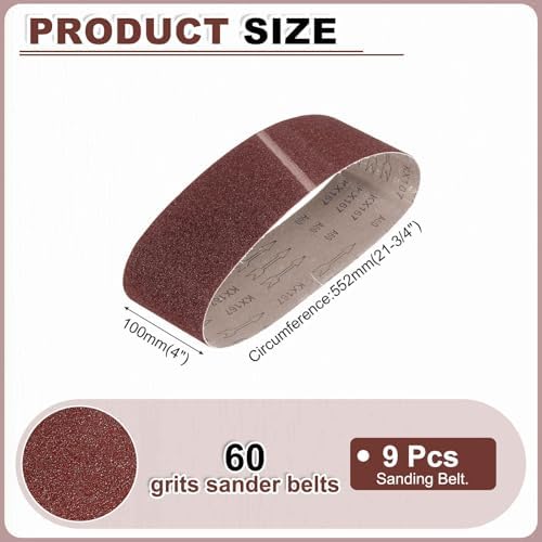 HARFINGTON 4 x 21 3/4 Inch Sanding Belts, 9 Pcs 60 Grit Aluminum Oxide Abrasive Belt Sander File Belt for Woodworking, Metal Polishing, Knife Sharpener