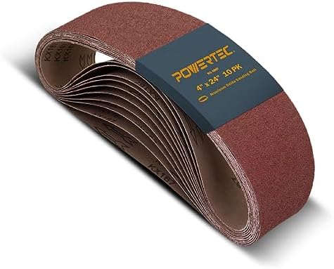POWERTEC 4 x 24 Inch Sanding Belts, 10 PK, 80 Grit, 4x24 Belt Sander Sanding Belts Assortment, Aluminum Oxide Sandpaper for Oscillating Belt Sander, Woodworking, Metalworking (110090)