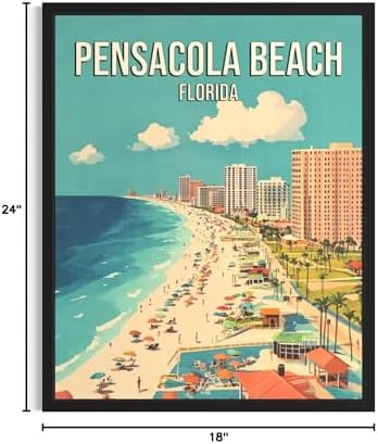 Pensacola Beach Florida Black Framed Wall Art Print Poster, US Vintage Retro Beach Scenery Posters Prints for Restroom Home Picture Painting Artwork Gallery 219 (Pensacola Beach Florida, 24"L x 18"W, Black Frame)