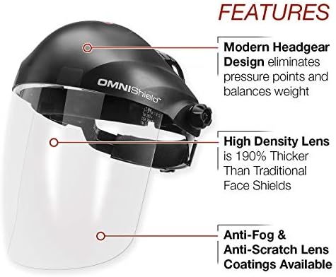 Lincoln Electric OMNIShield Professional Face Shield - Anti-Fog & Anti-Scratch Coated Clear Lens - Premium Headgear - K3752-1