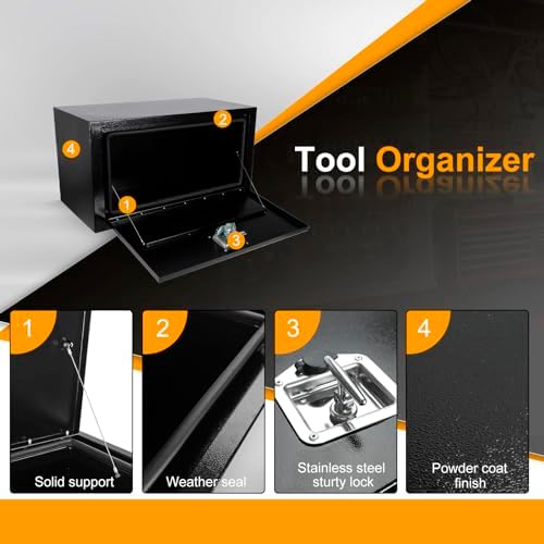 30 Inch Underbody Truck Box Steel Storage Tool Box,30 x 14 x 16 Tool Chest Organizer w/Lock and Keys For Pickup,Truck Bed, RV, Trailer,Heavy Duty Waterproof Black box