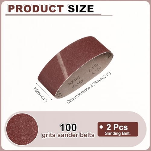 HARFINGTON 3 x 21 Inch Sanding Belts, 2 Pcs 100 Grits Aluminum Oxide