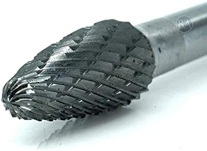 Benchmark Abrasives 6” Tree Shape Radius Double Cut Tungsten Carbide Die Grinder Bits Metal Deburring Tool Rotary Burr, 1/4 Inch Shaft, Engraving Tool for Woodworking Shaping Carving (SF-3)