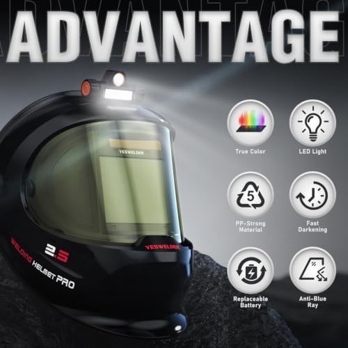 YESWELDER Auto Darkening Welding Helmet with LED, 180° View, LYG-Q800D