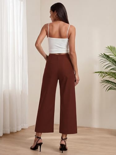 MOHHOM Women’s High Waisted Wide Leg Cropped Pants Stretchy Business Casual Work Pants with Pockets