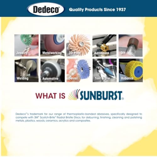 Dedeco Sunburst Radial Bristle Discs 48-Pack - 3/4" Curved - Yellow 80 Grit (Coarse) - Aluminum Oxide for Polishing & Finishing