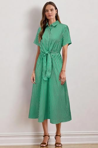 Newshows Women's Work Business Casual Outfits Tie Waist Midi Shirt Dress