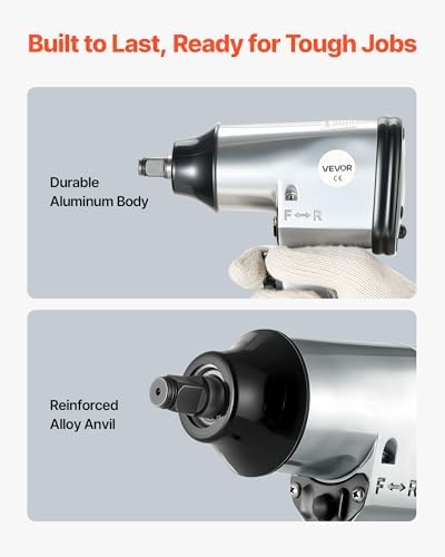 VEVOR 50 Pieces Pro Air Tool and Accessories Kit - 1/2" Air Impact Wrench, 3/8" Ratchet Wrench, 4500BPM Hammer, Blow Gun & Full Accessories for Auto Repairs, Home DIY Projects - with Storage Case