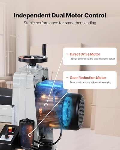 VEVOR 16" Drum Sander with Stand & Extension Tables, 1.5HP 1720RPM Dual Motor Drum Sander for Woodworking - Variable Speed Conveyor Belt, 4" Dust Collection Port for Cabinet & Furniture Finishing
