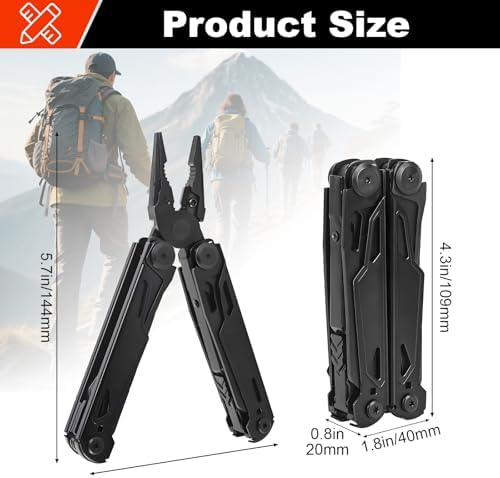 Multitool, 28-in-1 Stainless Steel Multi-Tool with Pocket Knife, Self-locking Pliers, Bottle Opener Professional Multi Tool for Outdoor, Survival, Camping, Hiking, Hunting - Black