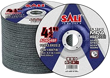 SALI 25 Pack 4-1/2 Inch Grinding Wheels for General Purpose Metal & Stainless Steel, Aluminum Oxide Grinding Disc for Angle Grinder, Depressed Center 4.5" * 1/8" * 7/8"(115 * 3.0 * 22.2 mm)