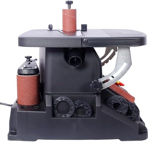 Oscillating Spindle Sander & Belt Sander, 2 in 1 Woodworking Machine, 500W Motor, 5/8" Stroke, 5 Sleeves & 4" X 24" Belt, 0-45° Tilting Table