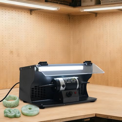 Jewelry Polisher 200W Bench Polisher with Dust Collector & Adjustable Speed (0-8000 RPM) Cast Iron Polishing Machine with Eye Shield & LED Light for Jewelry, Metal, Wood and Small DIY Projects