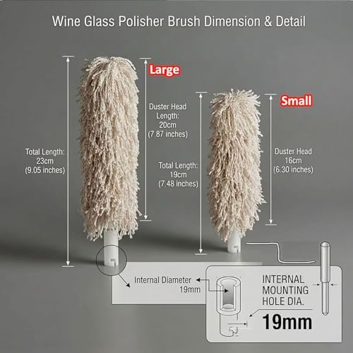 Commercial Electric Glass Polisher Replacement Brushes, Soft Bristle Brush for Wine Glass Polishing, Microfiber Polishing Head Brush Head for Glassware Polishing Machine,8 Pcs(2 Small+6 Large