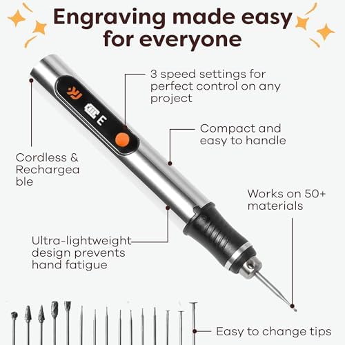 Resparked Customizer Engraving Pen Ultimate Cordless Portable Tool for Artists & DIYers - Engrave 50+ Surfaces - Beginner Friendly - Rechargeable - Free 30 Bits & Mastery Guide