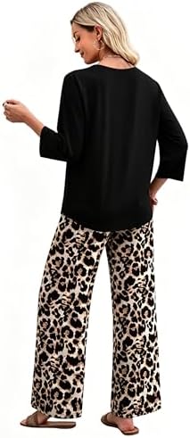 WIHOLL Two Piece Sets for Women Lounge 3/4 Length Sleeve Womens Tops Graphic Pants with Pockets Summer Outfits 2026