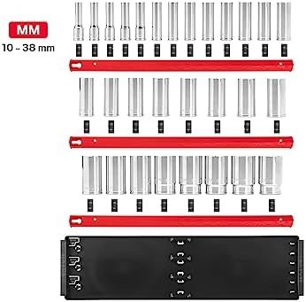 TEKTON 1/2 Inch Drive 12-Point Socket Set, 29-Piece | SHD92129 | (10 - 38 mm), Deep, Socket Rail