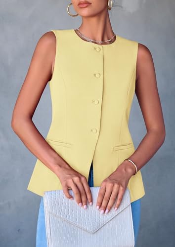 PRETTYGARDEN Women Tailored Suit Vest Business Casual Tops