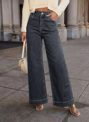 Dokotoo Women's Casual High Waisted Jeans Stretch Wide Leg Loose Denim Pant
