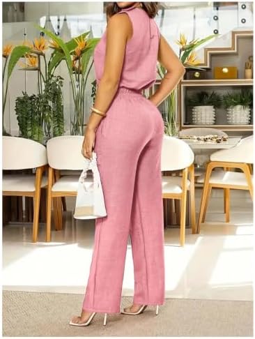 Floerns Women's 2 Piece Sets Dressy Outfits Bussiness casual Crew Neck Sleeveless Blouse and Elegant Pants Set