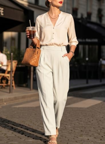 EVALESS Womens Wide Leg Barrel Pants with Pockets