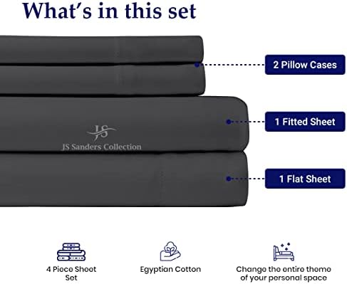 JS Sanders Collection Split Head Sheet Set Cal. King Size,Dark Grey