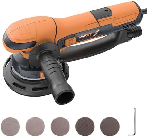 MAXXT 800W Random Orbital Sander, 5mm Eccentric, 3300-7400RPM Variable Speed, 150mm Pad, Dual Mode Polishing, Dust Collection, 5 Sandpapers, Electric Dry Polisher for Wood, Metal, Car