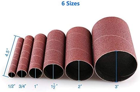 LotFancy 24PCS Spindle Sanding Sleeves, 80 Grit, Aluminum Oxide Abrasive, 4-1/2” Length (4 Each of 1/2”,3/4”,1”,1-1/2”, 2” and 3”