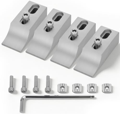 4-Piece CNC Low Profile Side Clamps, Premium Aluminum Lateral Edge Clamping Vise Set for Milling & Engraving Machines, Heavy-Duty 60kN Workholding Fixture for T-Slot & Perforated Tables (3.14"x1.14")