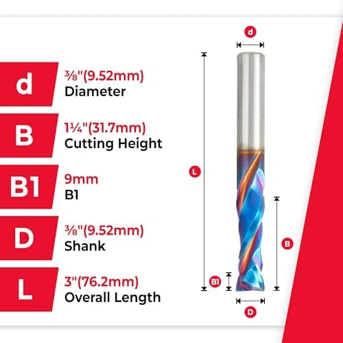 Amana Tool Spektra Extreme Tool Life Solid Carbide CNC Compression Spiral Router Bit, 46704-K, 3/8 D x 1-1/4 CH x 3/8 Shank x 3 Inch Long 2 Flute