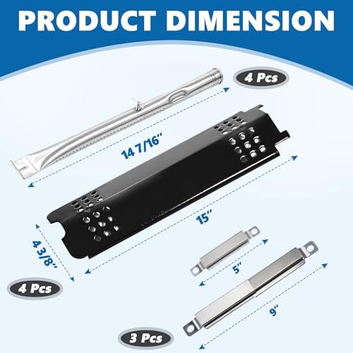 SafBbcue Grill Parts Kit for Charbroil 463436215 463436214 463436213 461334813 463234413 466436513 467300115 Grills Replacement Part, Cast Iron Cooking Gates, Heat Plate, Burner Tubes, G432-001N-W1