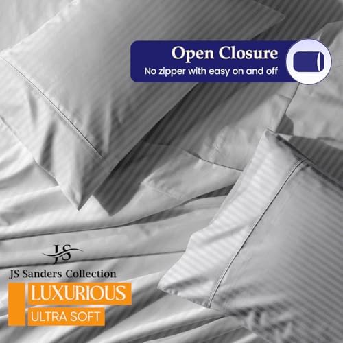 JS Sanders V Berth Boat Sheet 3 Pcs 600 TC Egyptian Cotton,Silver Stripe