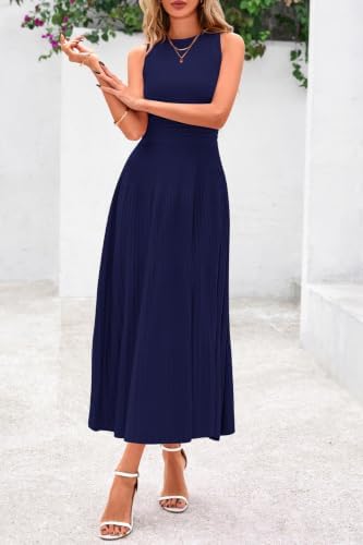 PRETTYGARDEN Women's Summer Pleated Midi Work Dress