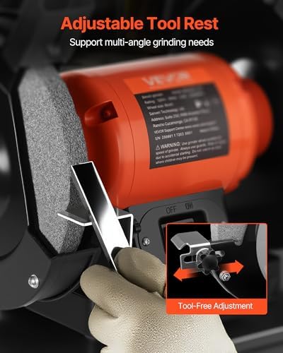 VEVOR Bench Grinder, 6-in Single Speed, 3450RPM High-Speed Table Grinders with 450W 3.8A 3/5Hp Induction Motor, 36/60-Grit Grinding Wheel & Adjustable Eye Shield for Fast Sharpening Grinding