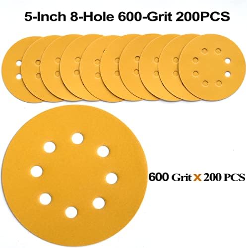 5-Inch 8-Hole Hook and Loop Sanding Discs 600-Grit, 200-Pack