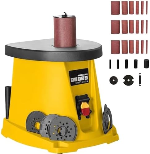 Electric Oscillating Spindle Sander, 450W Desktop Column Sanding Machine With 5 Pcs Sanding Sleeves And 3 Sets Of Sandpaper, Max. Speed 2000 Rpm Drum Sander With Angle Grindin