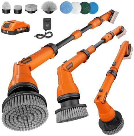 Alloyman 1200RPM Electric Scrubber for Floors,Walls - Replaceable Battery Design for Outdoor Garden, Patio Cleaning Stubborn Stains,Yellow/Black