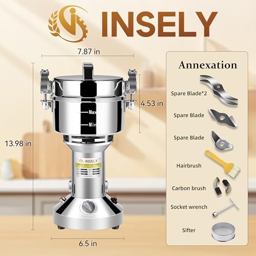 750g Grain Mill Grinder,High Speed Electric Stainless Steel Flour Mill for Wheat, Spices, Corn and Other Dry Food Grinders, Multipurpose Electric Grinder for Home Kitchen Use