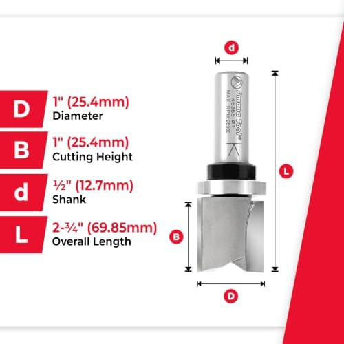 Amana Tool 45365 Carbide Tipped Flush Trim Plunge Template Router Bit 1 Dia x 1 Inch x 1/2 Shank with Upper Ball Bearing