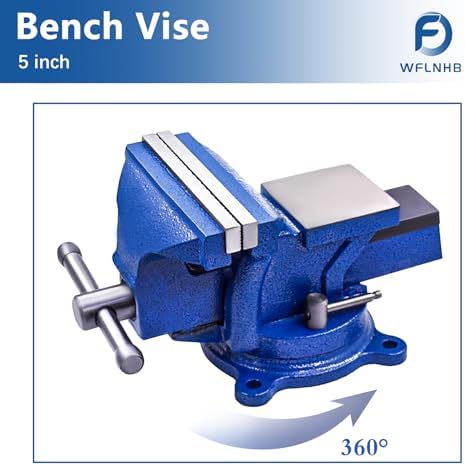 WFLNHB 5" Bench Vise Table Top Clamp Press Locking Swivel Base Heavy-Duty Fit for Crafting Painting Sculpting Modeling Electronics Soldering Woodworking and Fishing Tackle