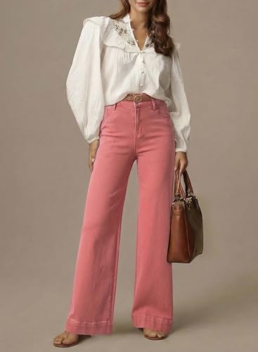 Dokotoo Women's Casual High Waisted Jeans Stretch Wide Leg Loose Denim Pant