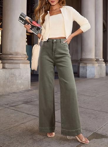Dokotoo Women's Casual High Waisted Jeans Stretch Wide Leg Loose Denim Pant