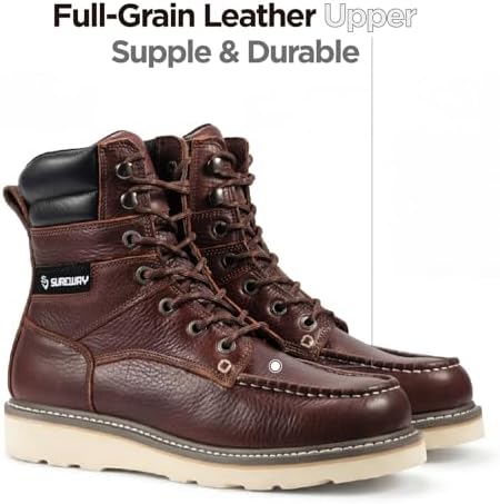 SUREWAY Men's 8" Moc Toe Full-Grain Leather Soft Toe Work Boots, EH Rated