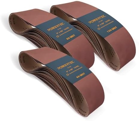 POWERTEC 30PK, 10 Each of 60 80 120 Grits, 6 x 48 Inch Sanding Belts | Aluminum Oxide Sanding Belt Assortment for Woodworking & Paint Removal, Metal Polishing (110531)