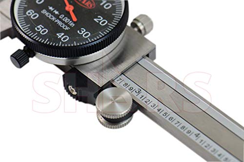 Shars 0-6" Precision Stainless Steel Shock Proof Dial Caliper .001" Graduation, Black Face 303-1305B P